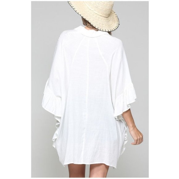 Boho Chic Ivory White Ruffle Kimono Tunic Top - Picture 3 of 5